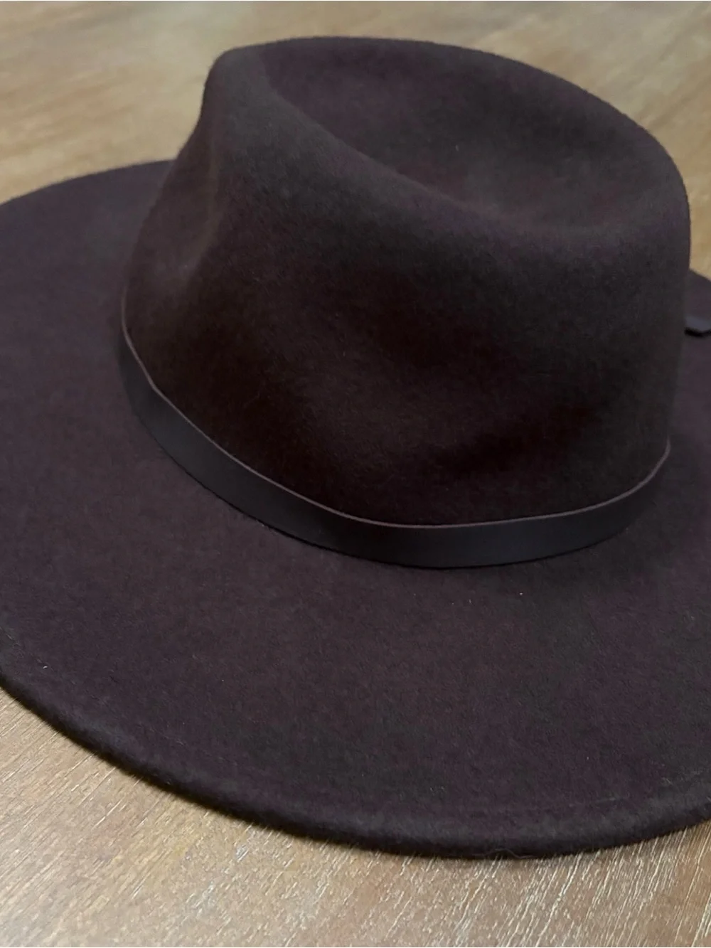 Universal Thread Chocolate Brown Wool Wide-Brim Hat with Leather Like Band